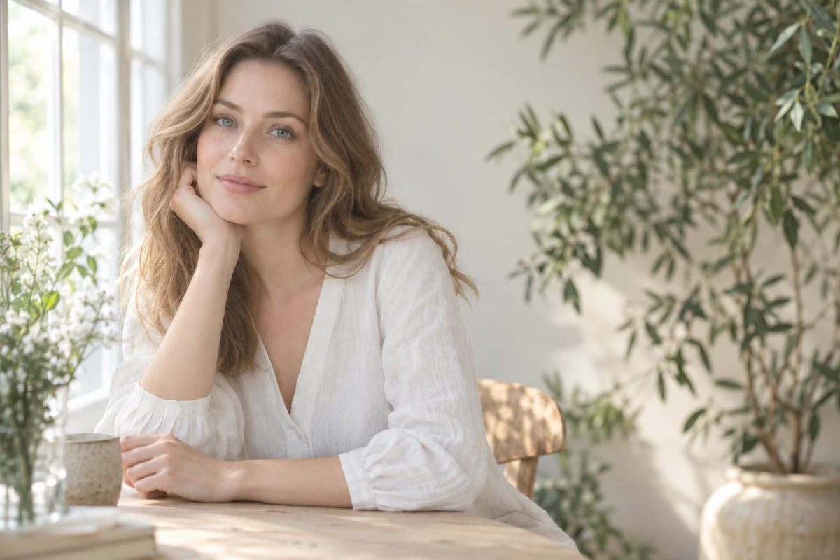 European woman portrait with improved natural detail and color
